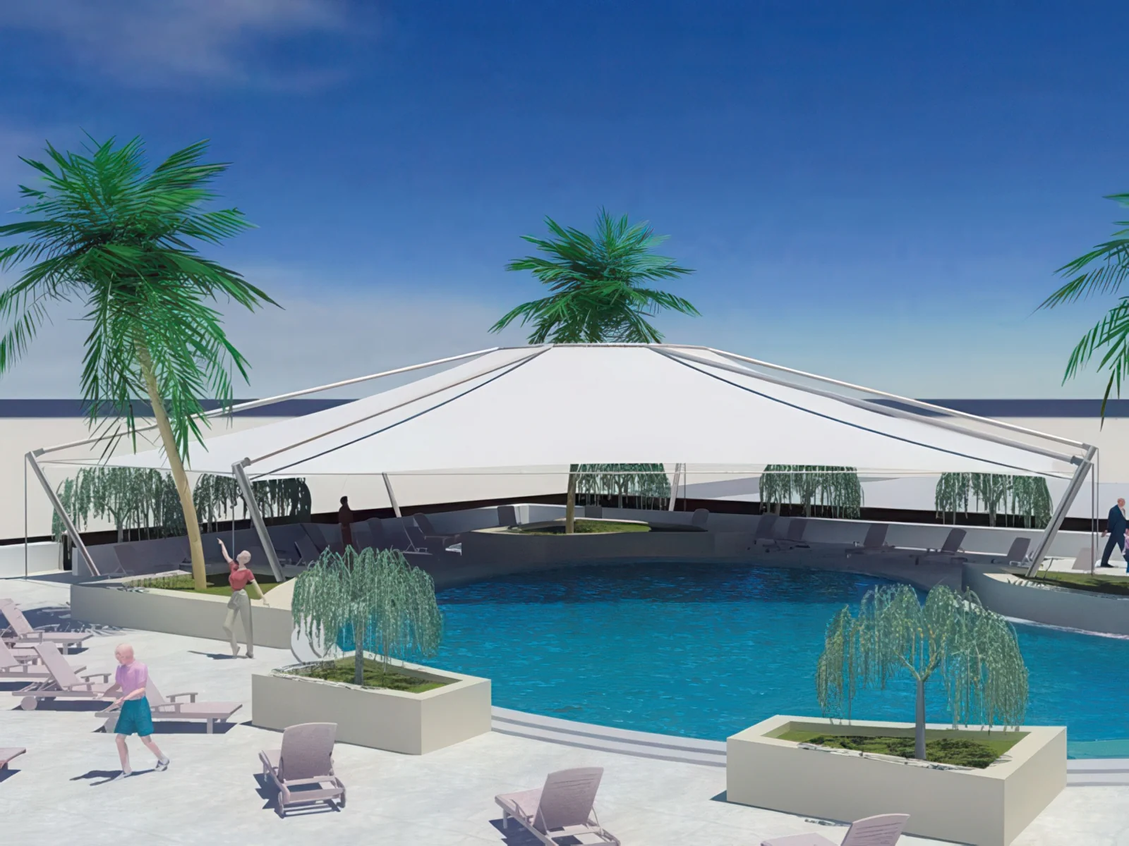 Тенты для зоны бассейна проект 4